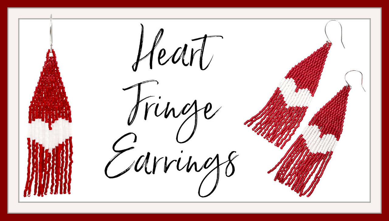 Heart Fringe Earrings PRINTED Pattern