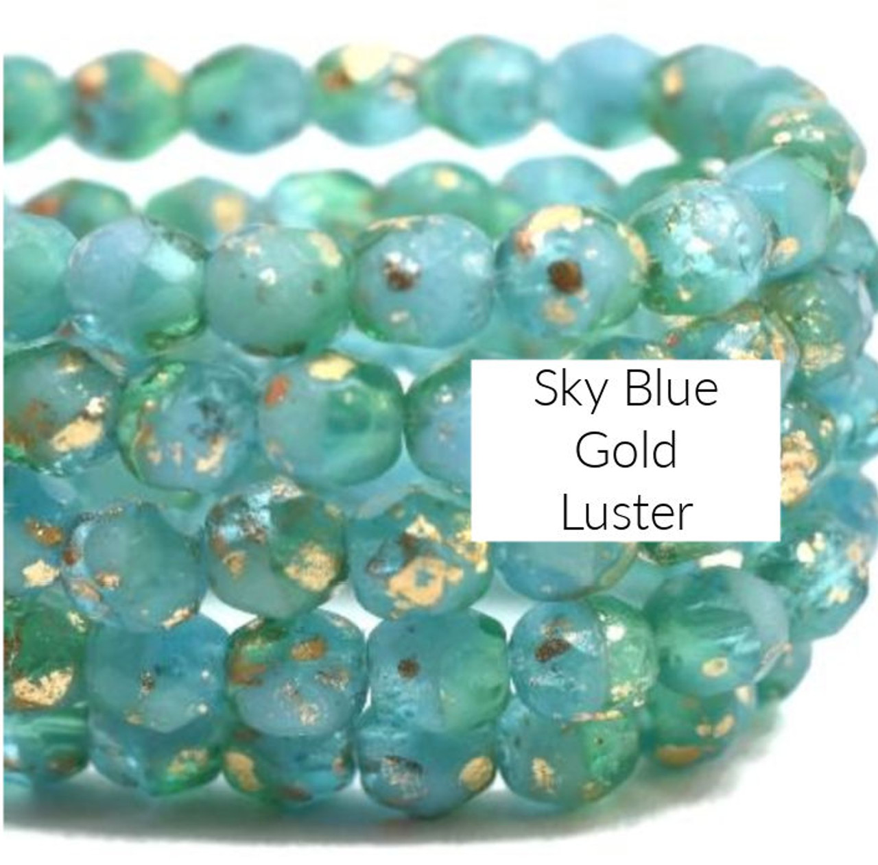 4mm Sky Blue Sea Green Gold Luster Fire Polish Beads (50pk)