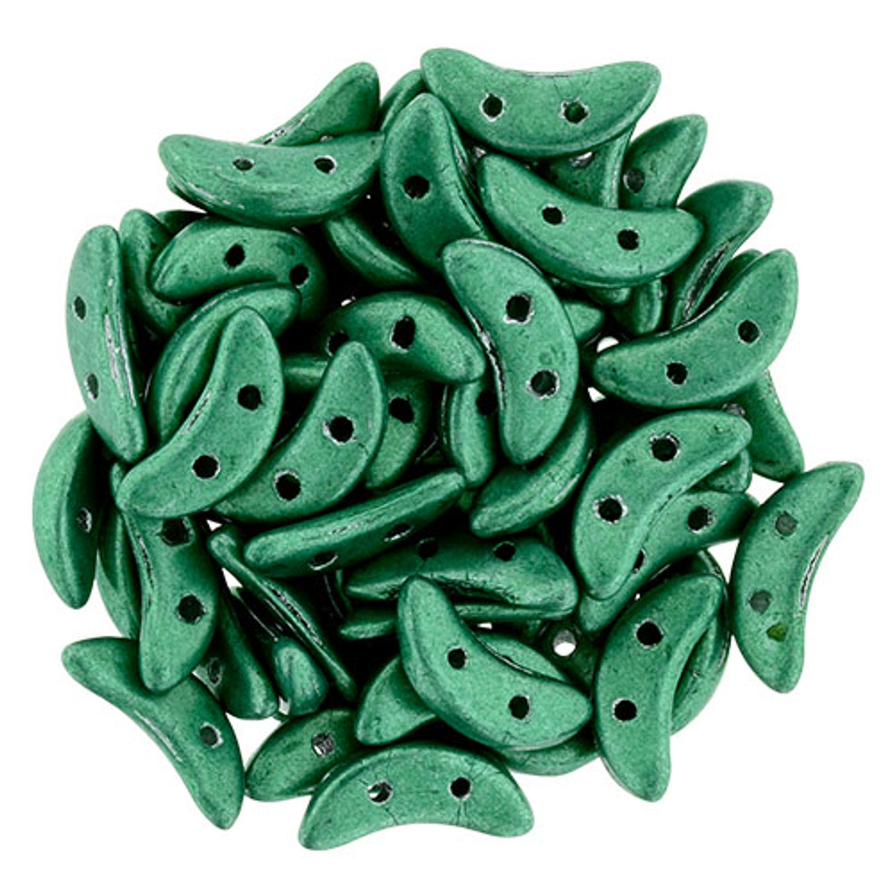 3x10mm Satin Metallic Emerald Green 2-Hole Crescent Beads (8 Grams) 77044