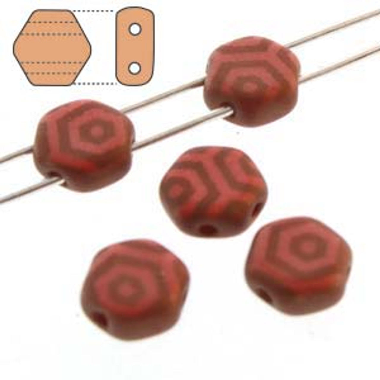 Red Matte Web / Bronze 6mm Honeycomb Beads (30 Beads)