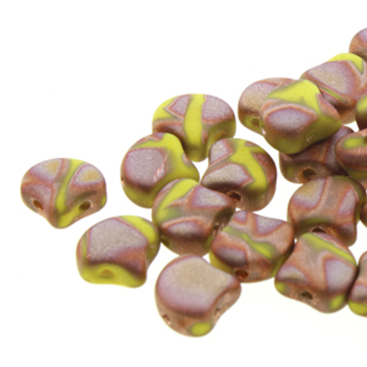 7.5x7.5mm Limon Full Capri Gold Matte Batik Two Hole Ginko Beads (8 Grams) Approx 30-35 Beads