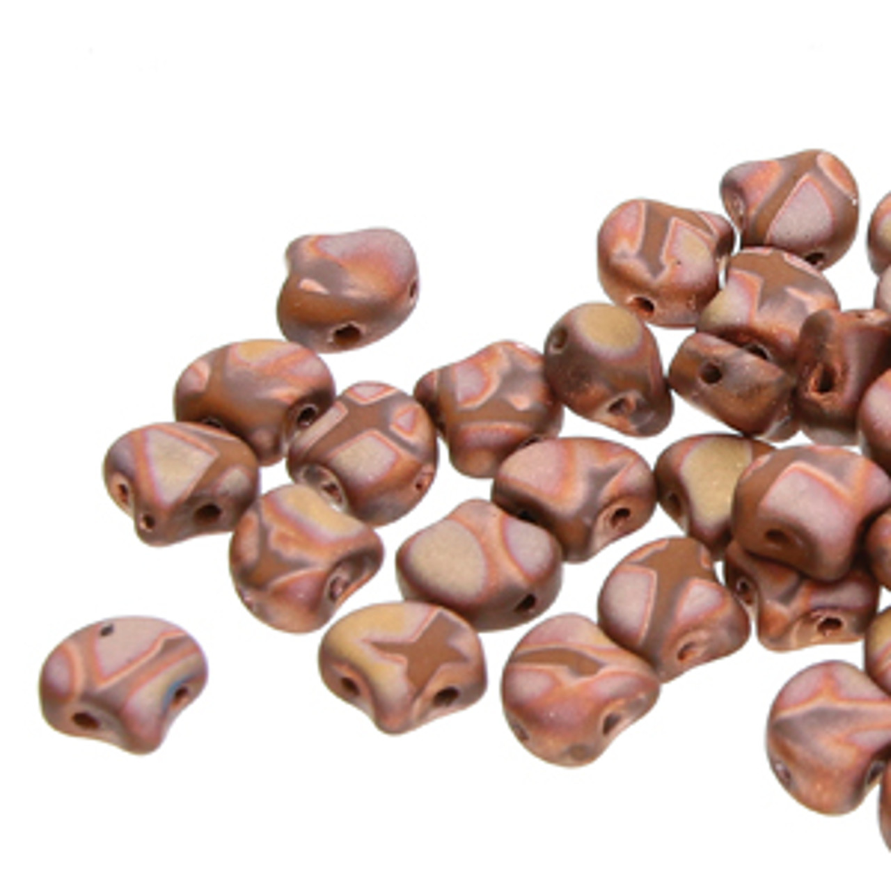 7.5x7.5mm Opaque Chocolate Full Capri Gold Matte Batik Two Hole Ginko Beads (8 Grams) Approx 30-35 Beads