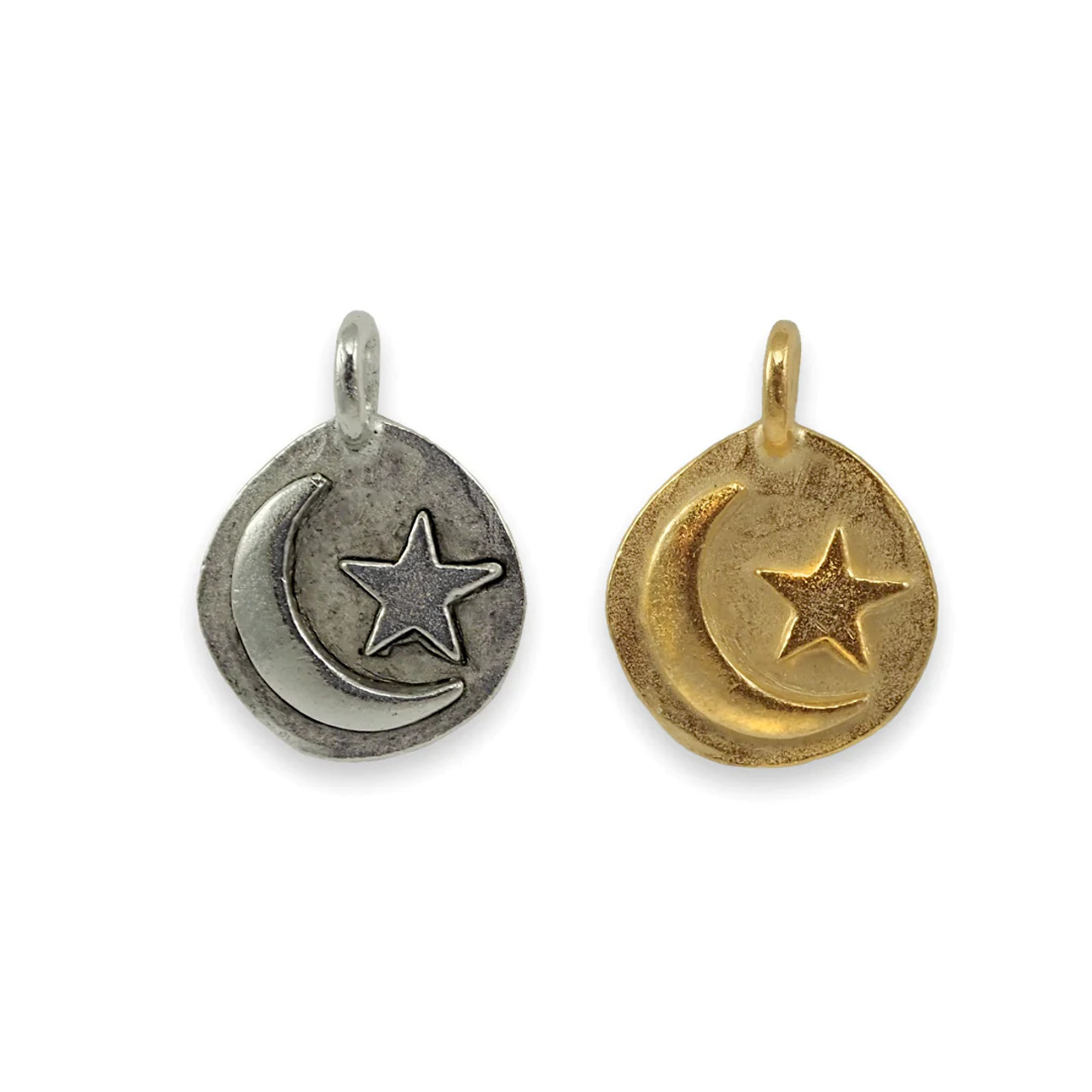 18x16mm Star & Moon Charm Brushed Gold (1 Piece)