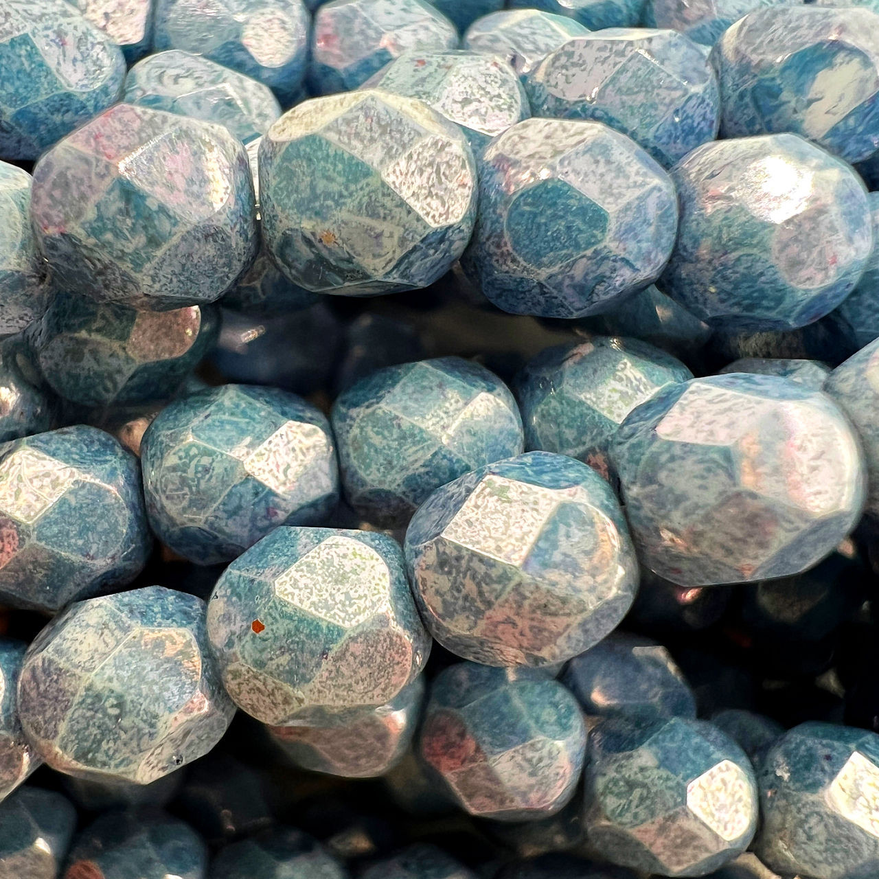 6mm Light Slate Blue Fire Polish Beads (25 Beads)