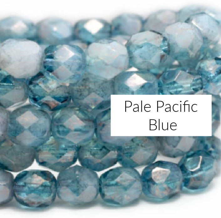 6mm Pale Pacific Blue Fire Polish Beads (25 Beads)