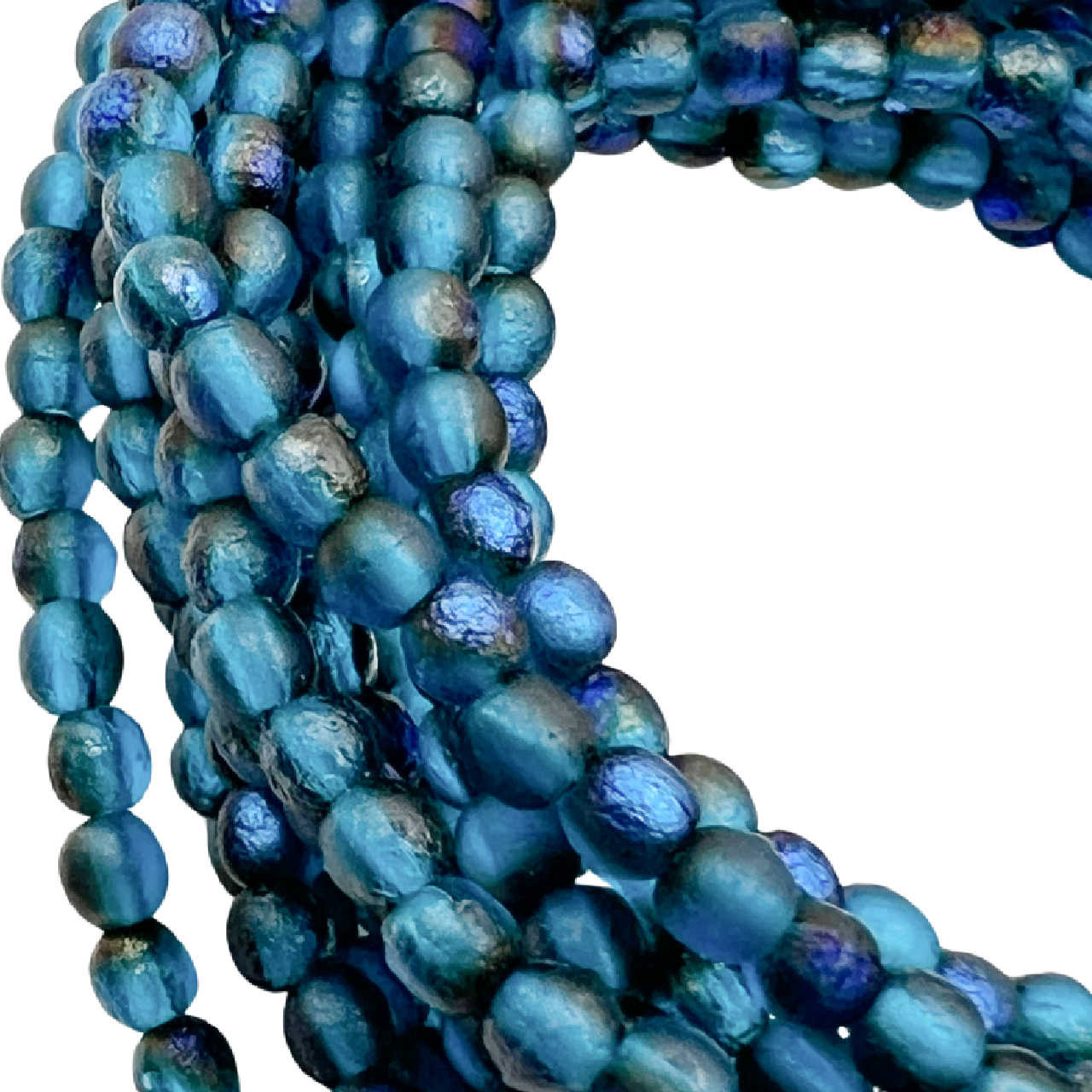 3mm Pacific Blue with Etched Finish Druk Beads