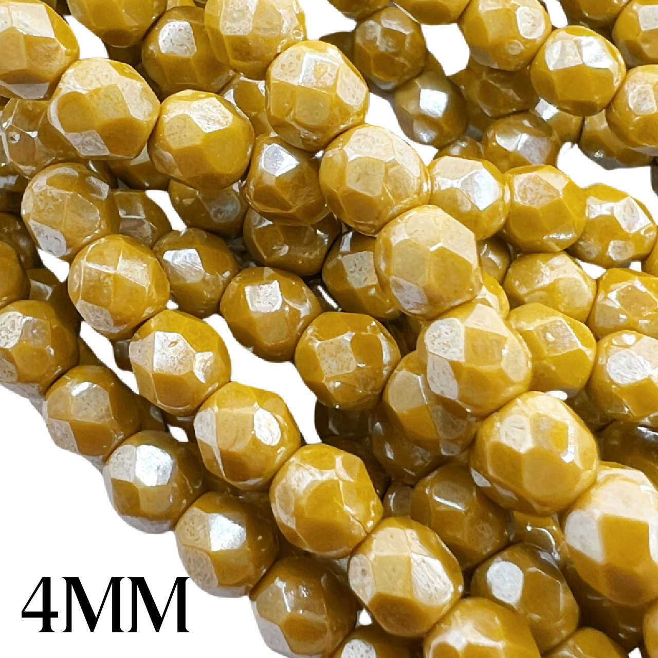 4mm Yellow Gold Luster Fire Polish Beads