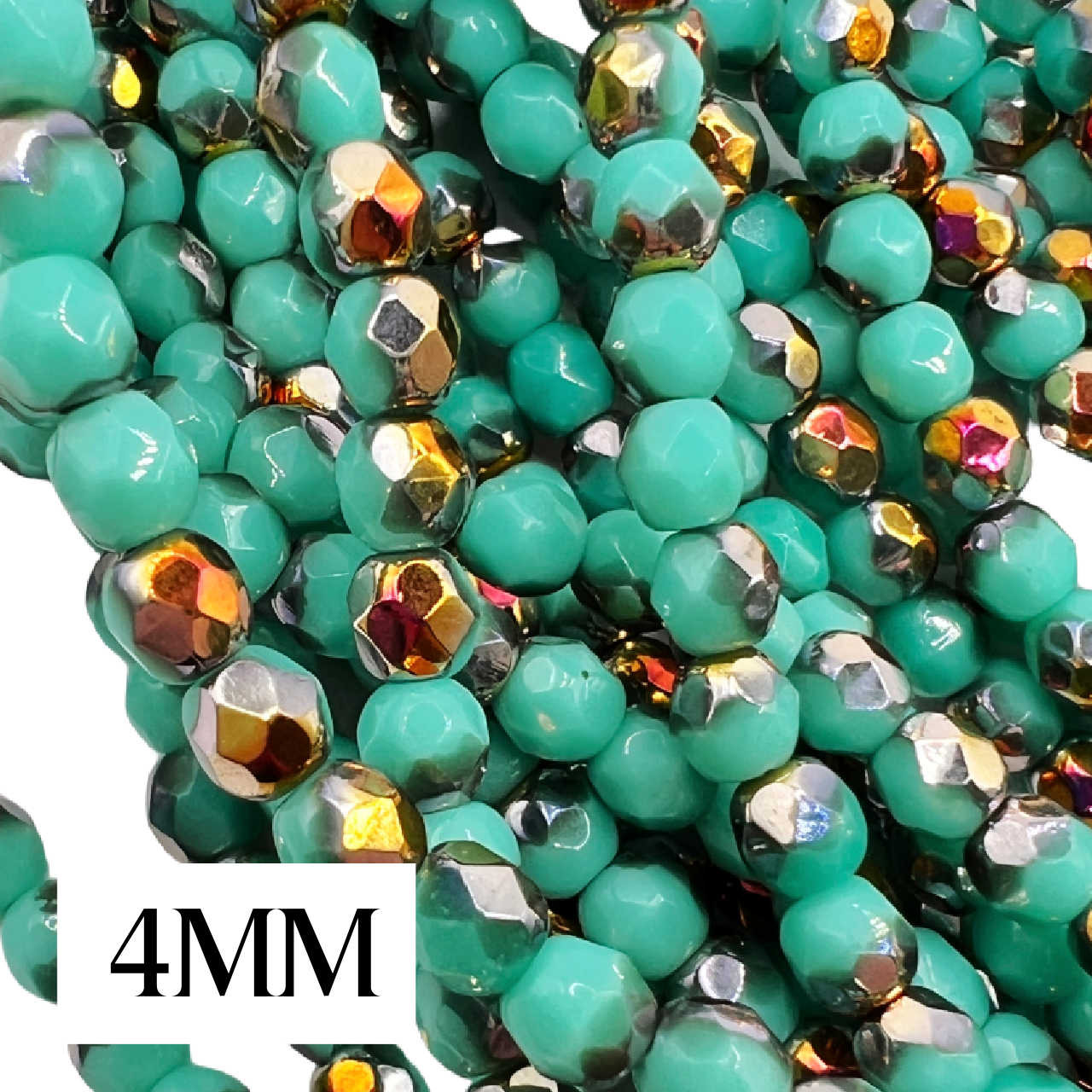 4mm Tiffany Green AB Fire Polish Beads