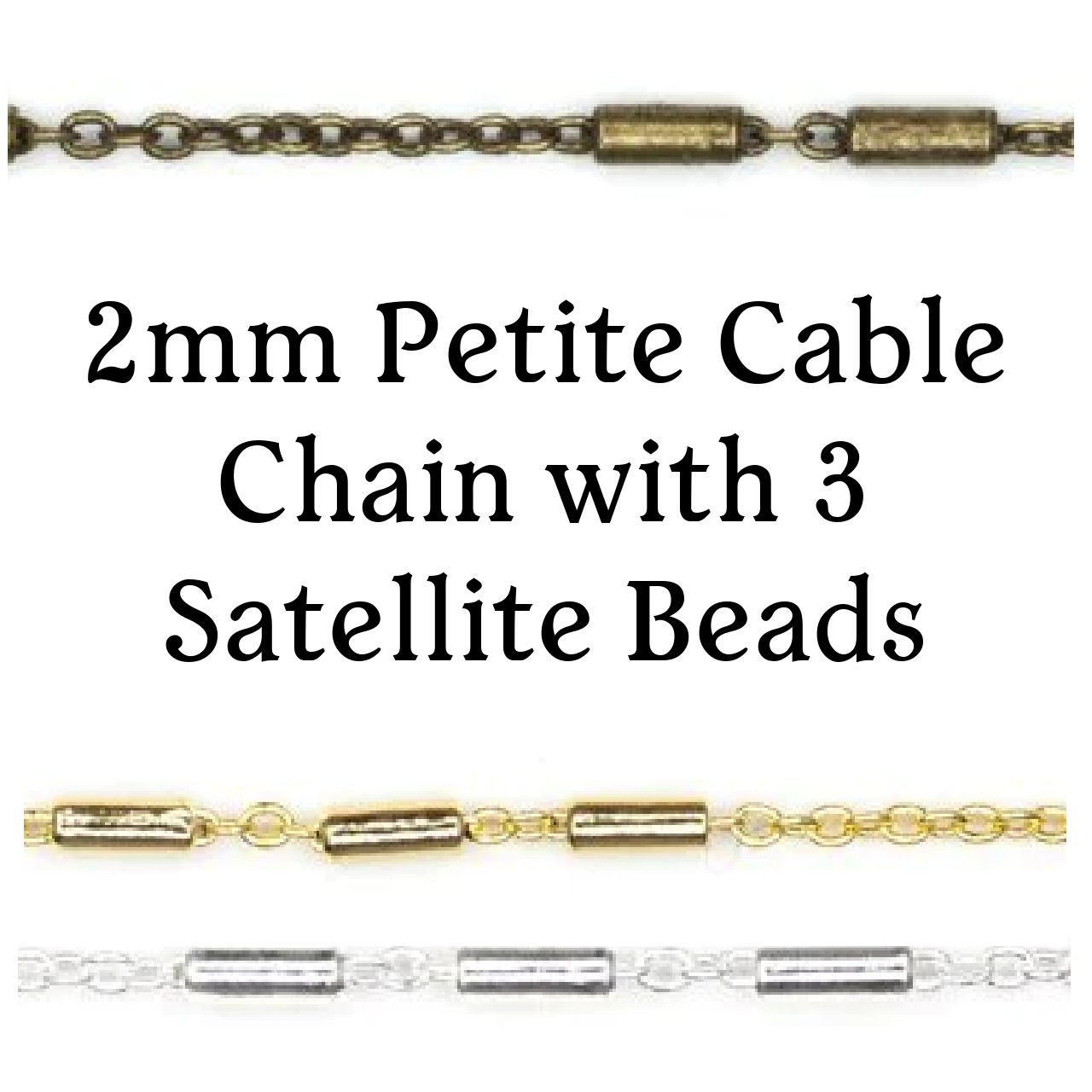 2mm Petite Cable Chain with 3 Satellite Beads