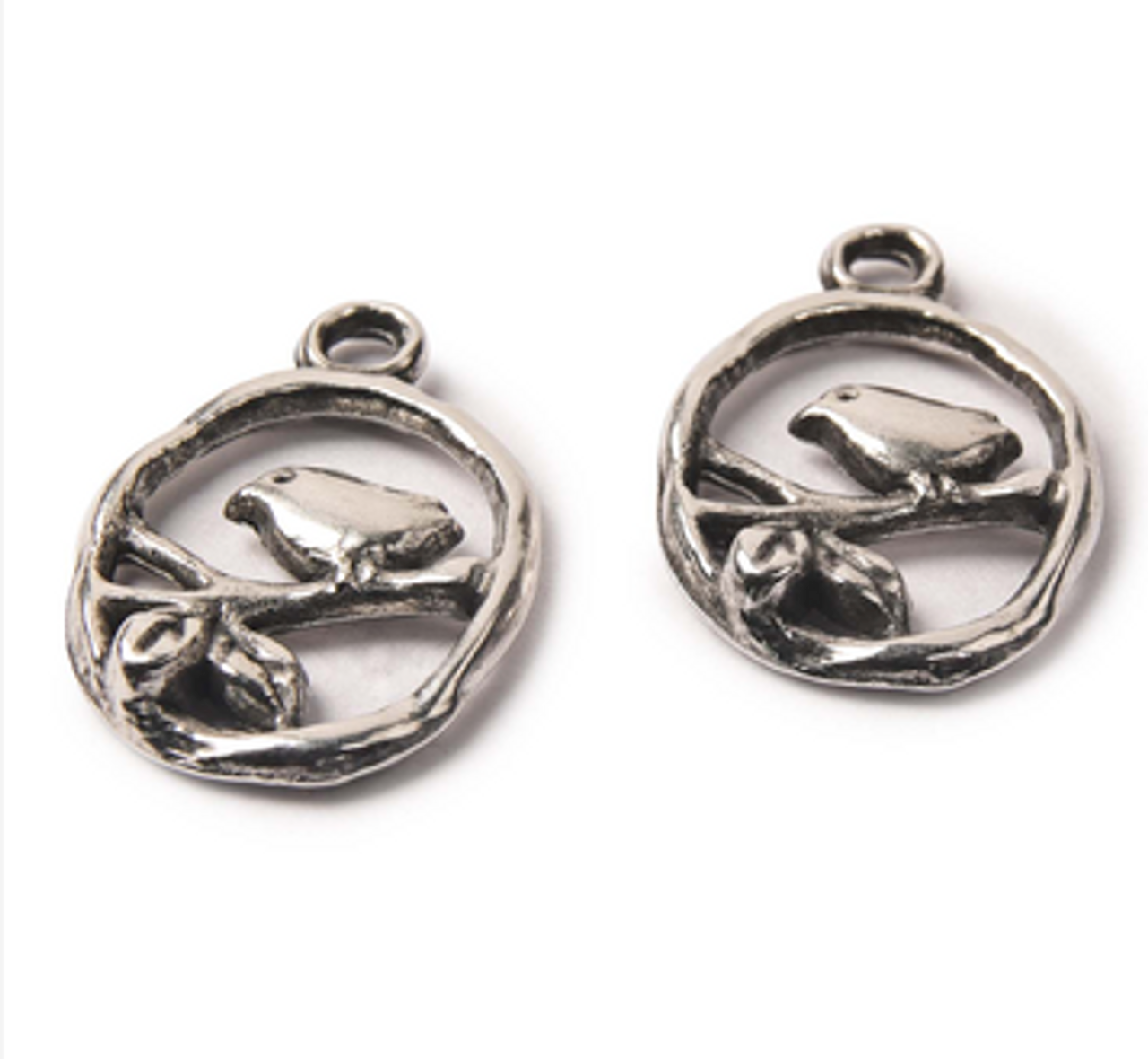 12x15mm Bird on Branch Charms (2pk) Athenacast Silver Plated