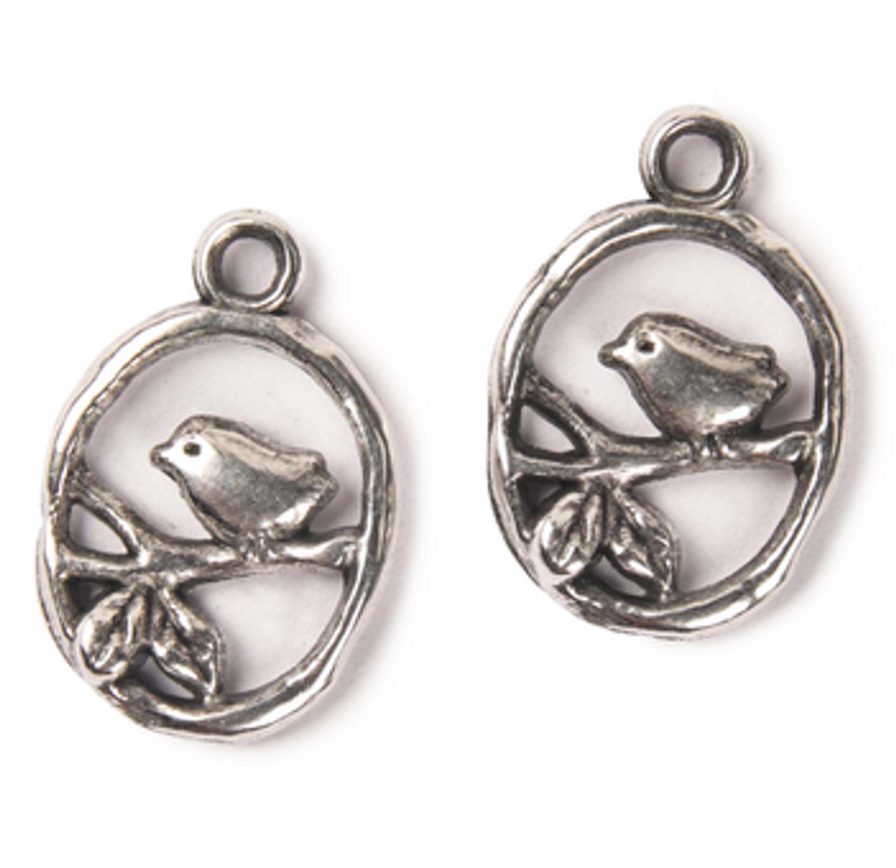 12x15mm Bird on Branch Charms (2pk) Athenacast Silver Plated