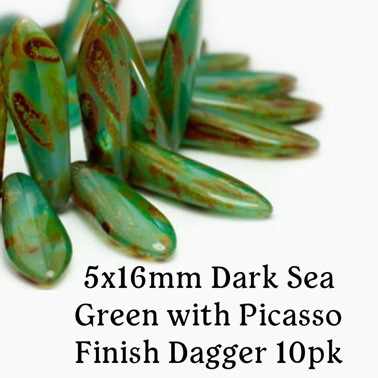 5x16mm Daggers Dark Sea Green with Picasso Finish (10pk)