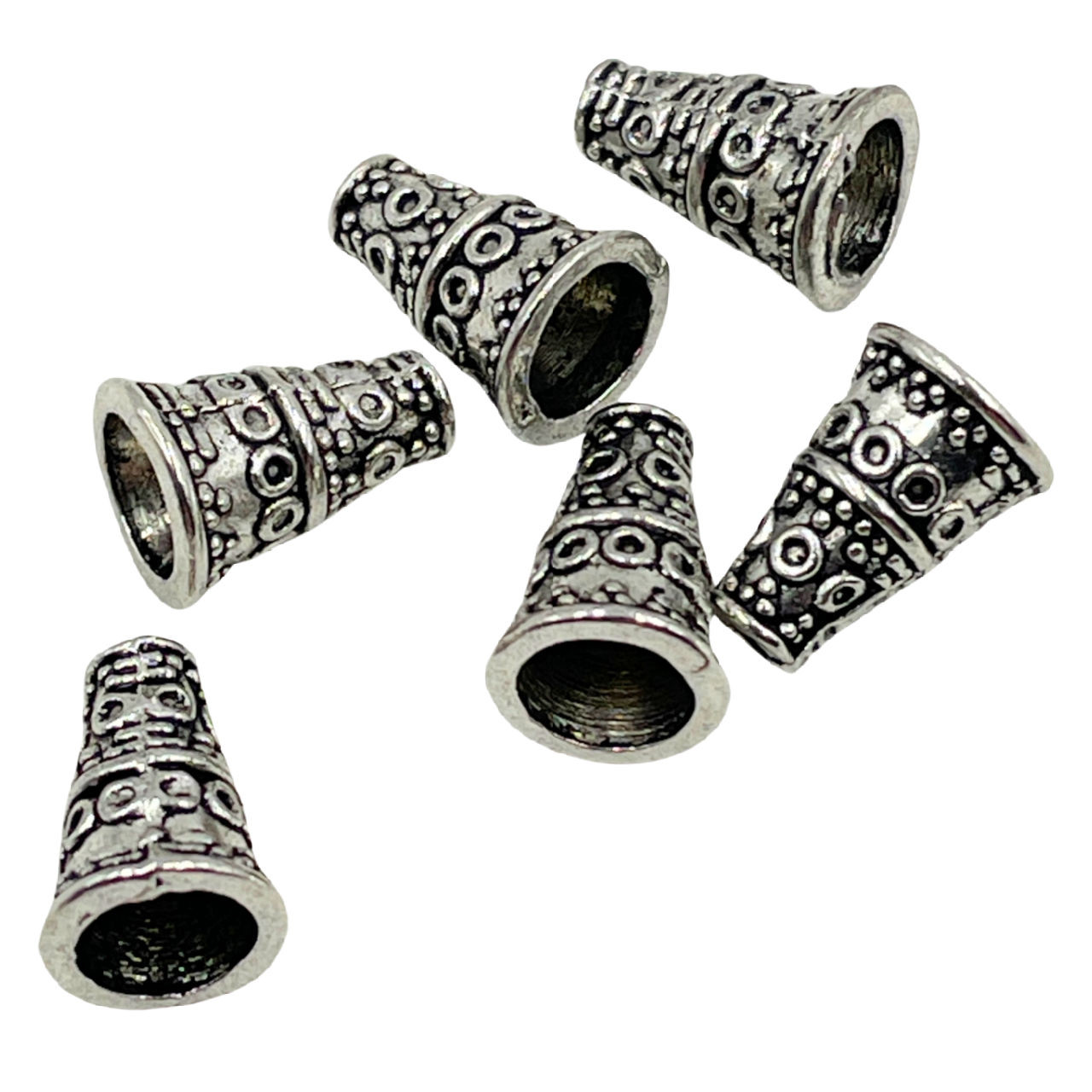 10x7mm Pewter Cone Cap with Circles (6pk)