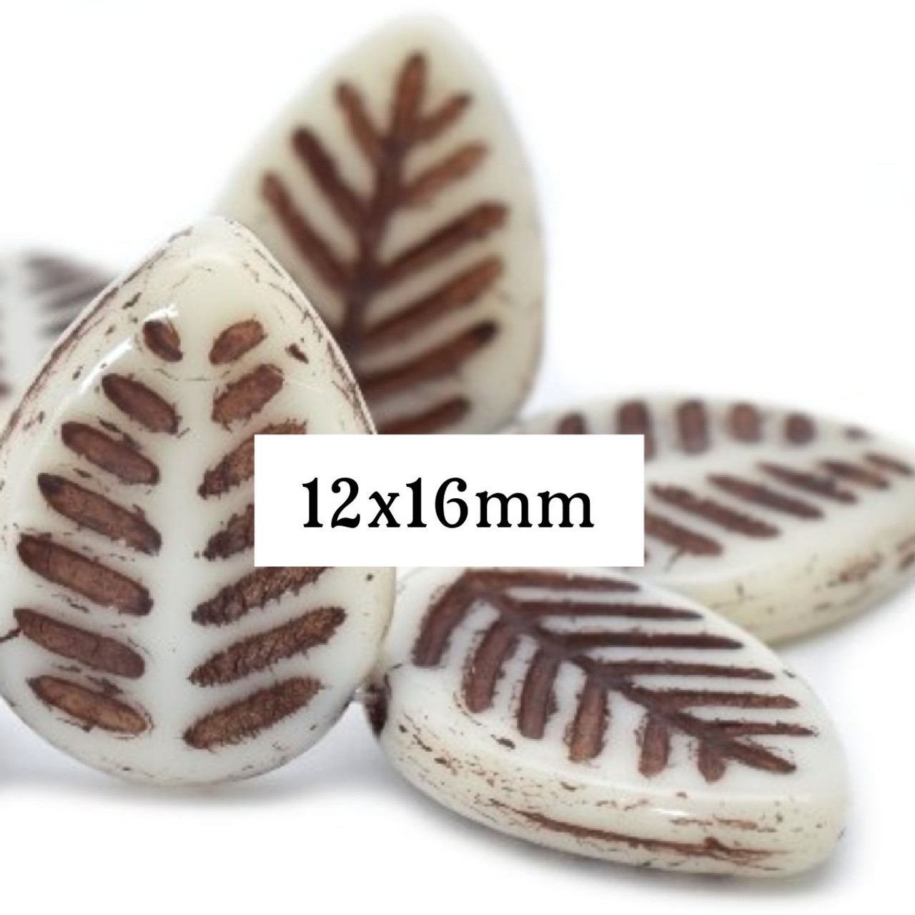 12x16mm Leaves White with Brown Wash (15 Beads)