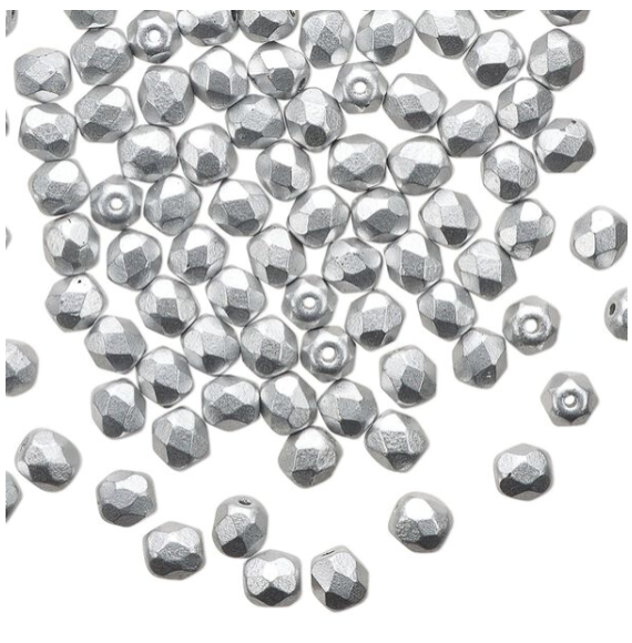 4mm Opaque Satin Silver Fire Polish Rounds (120 Beads)