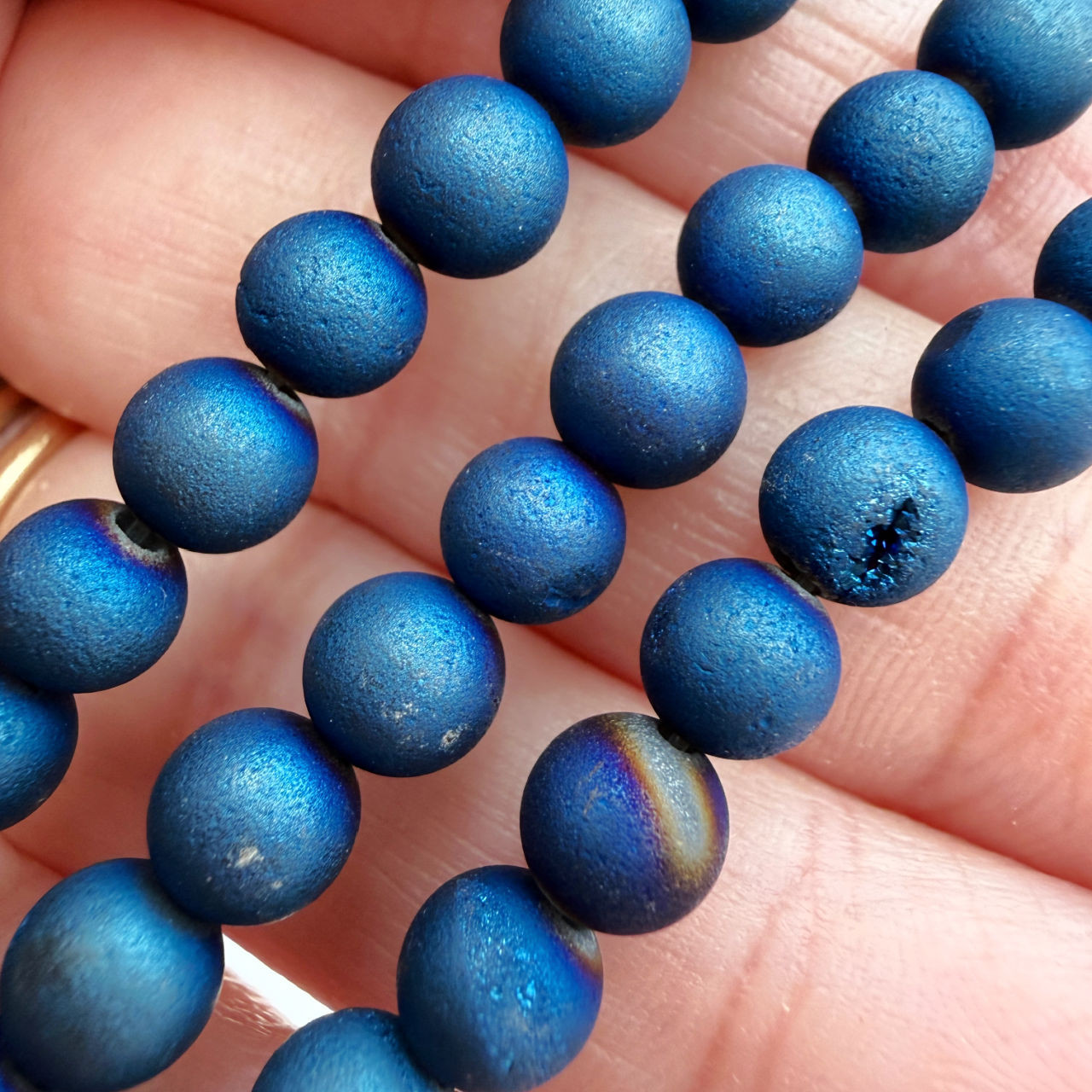 6mm Metallic Blue Druzy Agate Strand (30 Bead Strand)