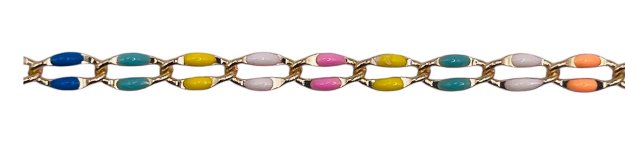 Losolo 6x4mm Stainless Steel Chain Rainbow (Sold in 1yd package)