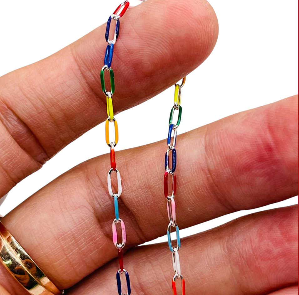 6.5x2.8mm Stainless Steel Chain Rainbow (Sold in 1yd package)