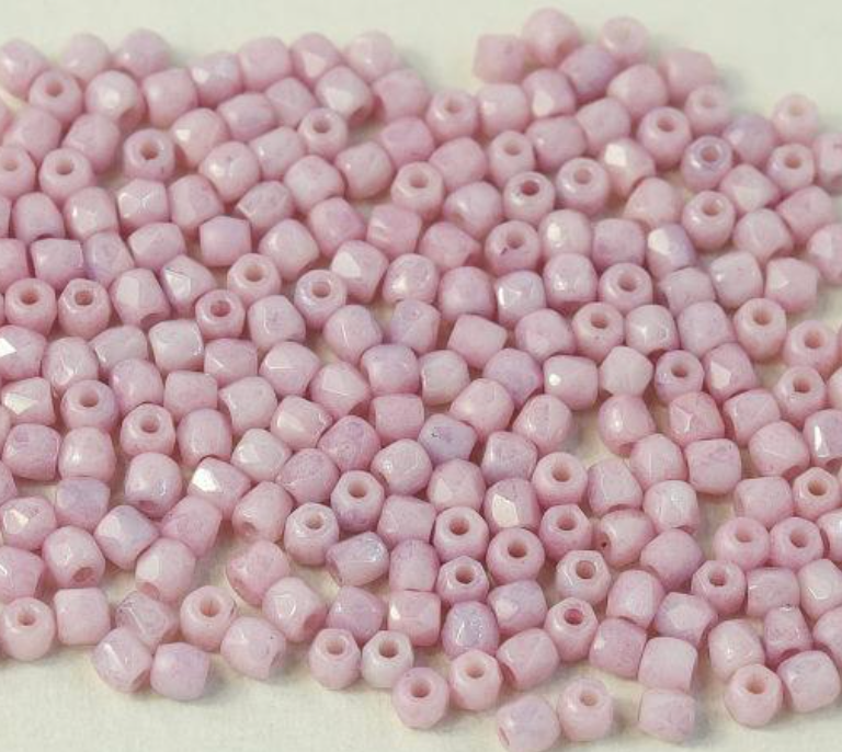 2mm Chalk White Lilac Luster Fire Polish Beads (50pk)