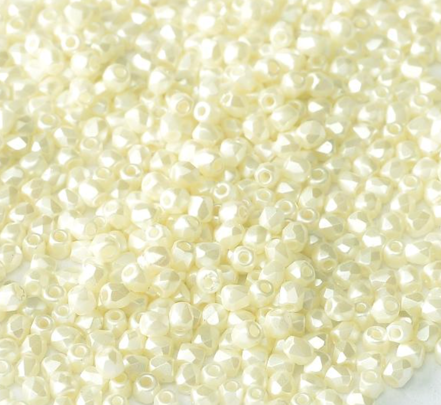 2mm Pastel Light Cream Fire Polish Beads (50pk)
