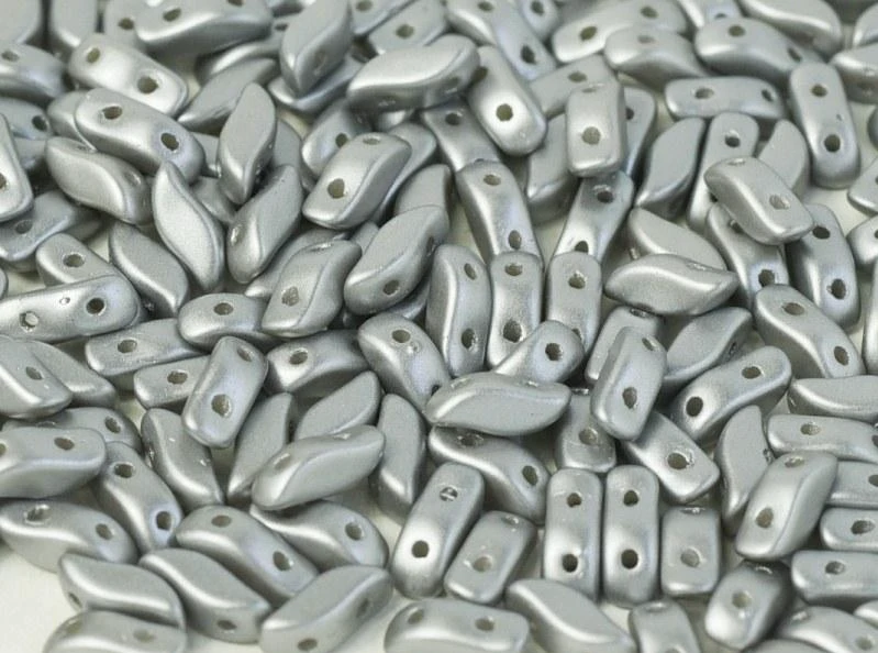 3x7mm Pastel Light Grey Storm Duo Beads (50 Beads)
