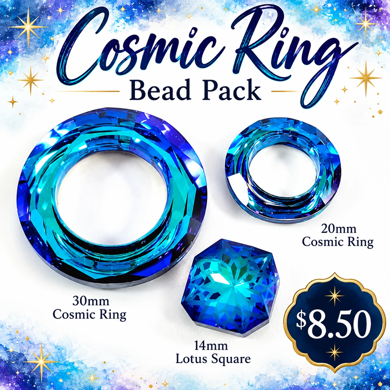 Cosmic Ring Bundle Bermuda Blue (1-30mm Ring, 1-20mm Ring, 1 14mm Lotus)