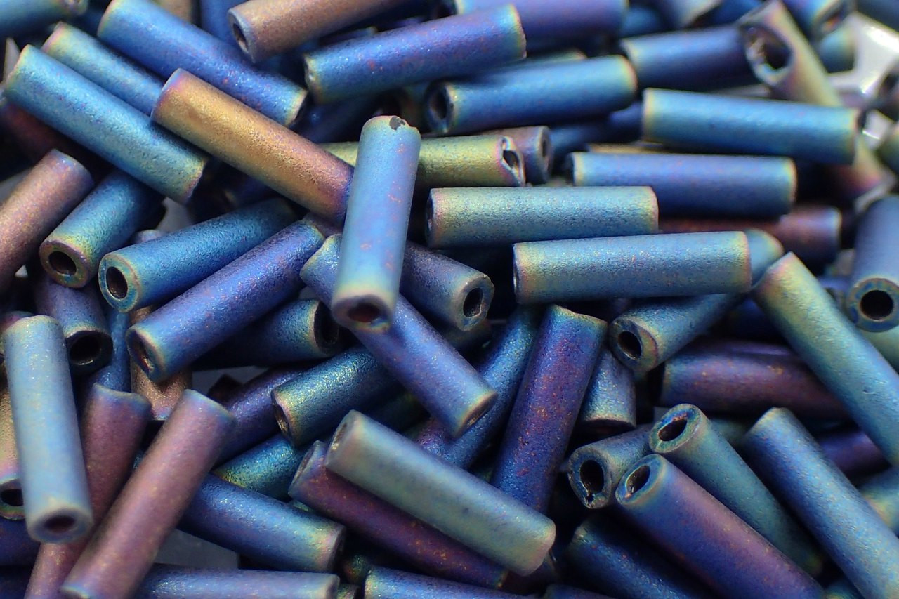 #2 6mm Matte Black AB Miyuki Bugle Beads - 20g