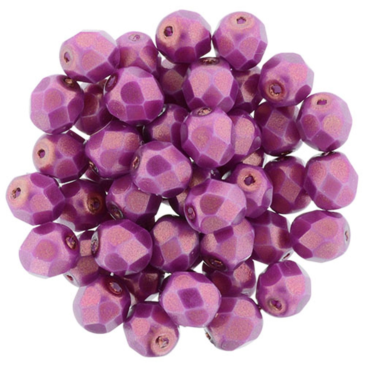6mm Halo Ethereal Madder Rose Fire Polish Beads (25 Beads)
