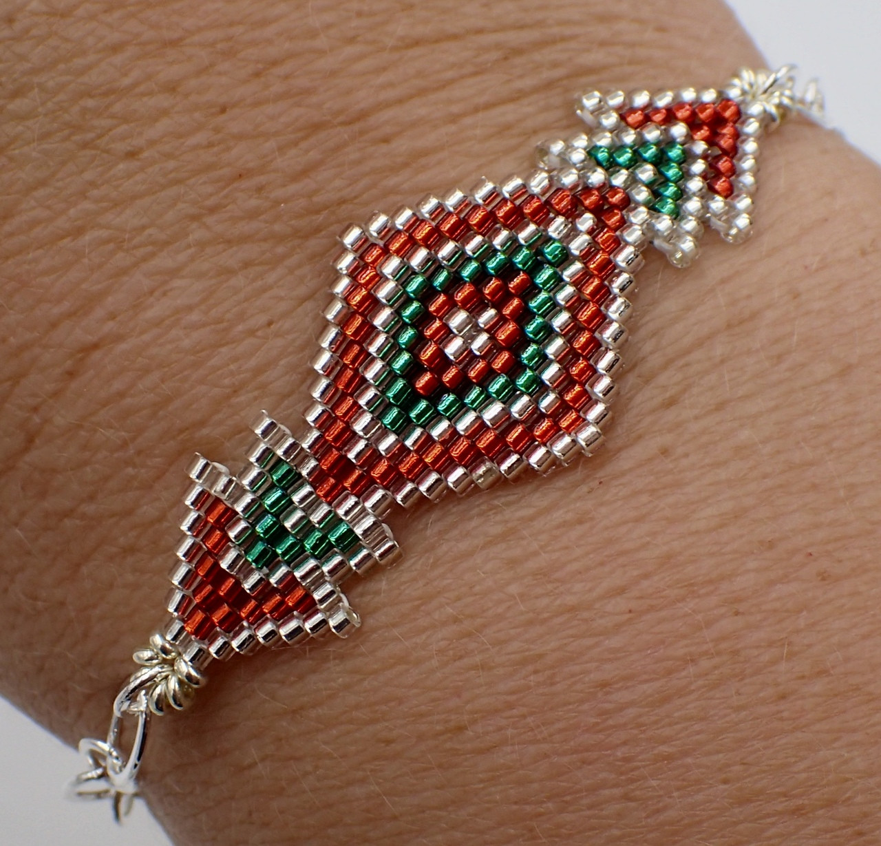 Brick Stitch Diamond Bracelet Kit - Red, Green, & Silver