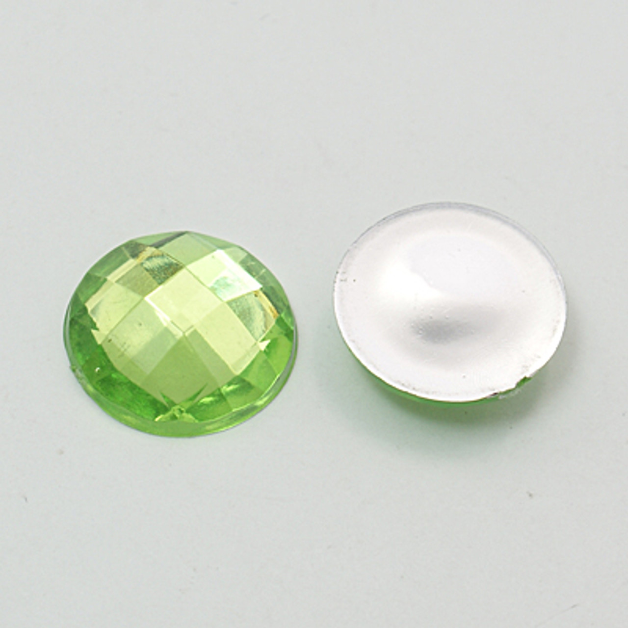 Imitation Taiwan Acrylic Rhinestone Cabochons, Faceted, Half Round/Dome, Lawn Green, 18x5mm (6pk)