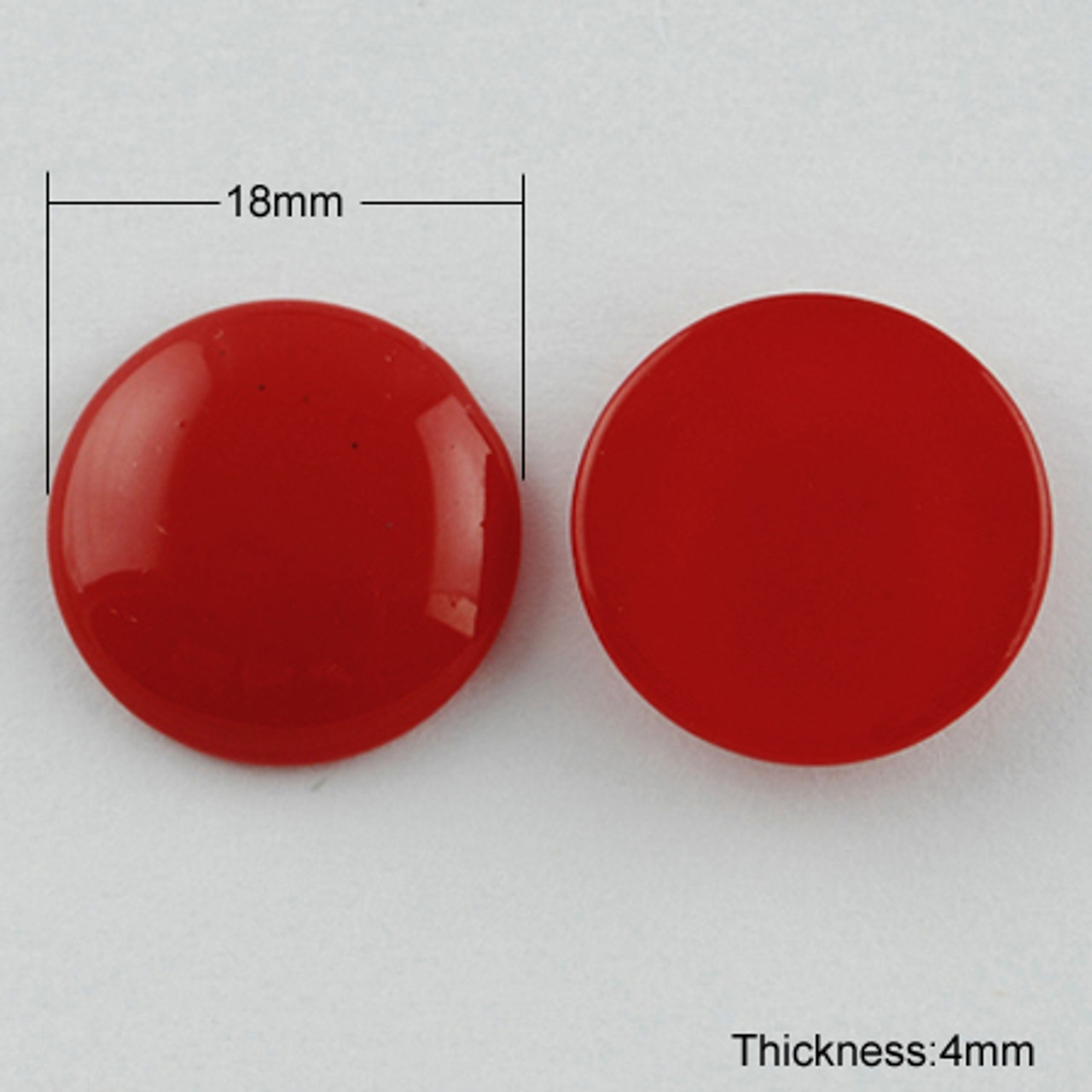 Painted Glass Cabochons, Half Round/Dome, Red, 18mm, 5mm(Range: 4.5~5.5mm) thick (6pk)