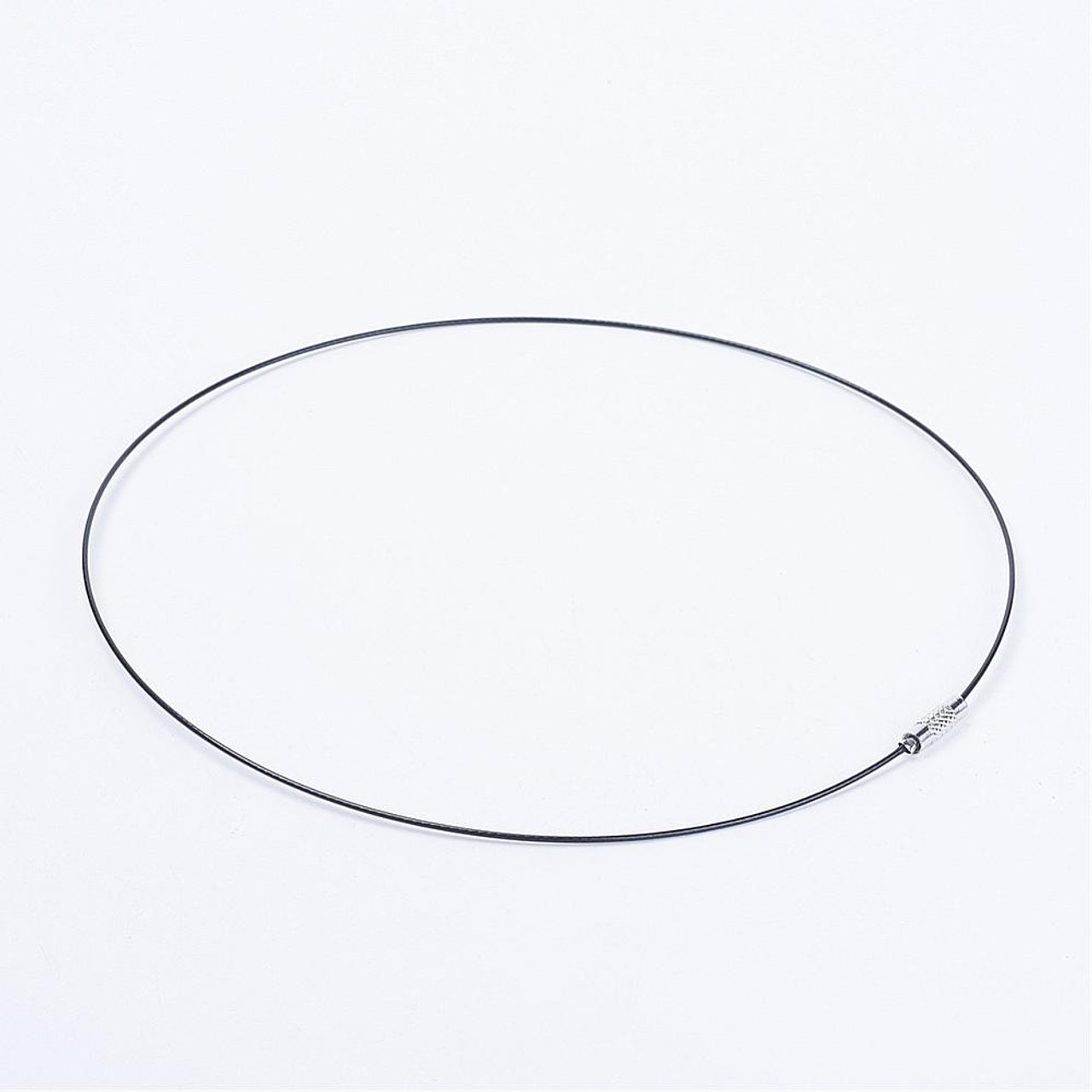 Steel Wire Necklace Cord, Nice for DIY Jewelry Making, with Brass Screw Clasp, Black, 17.5"; 1mm; clasp: 12x4mm