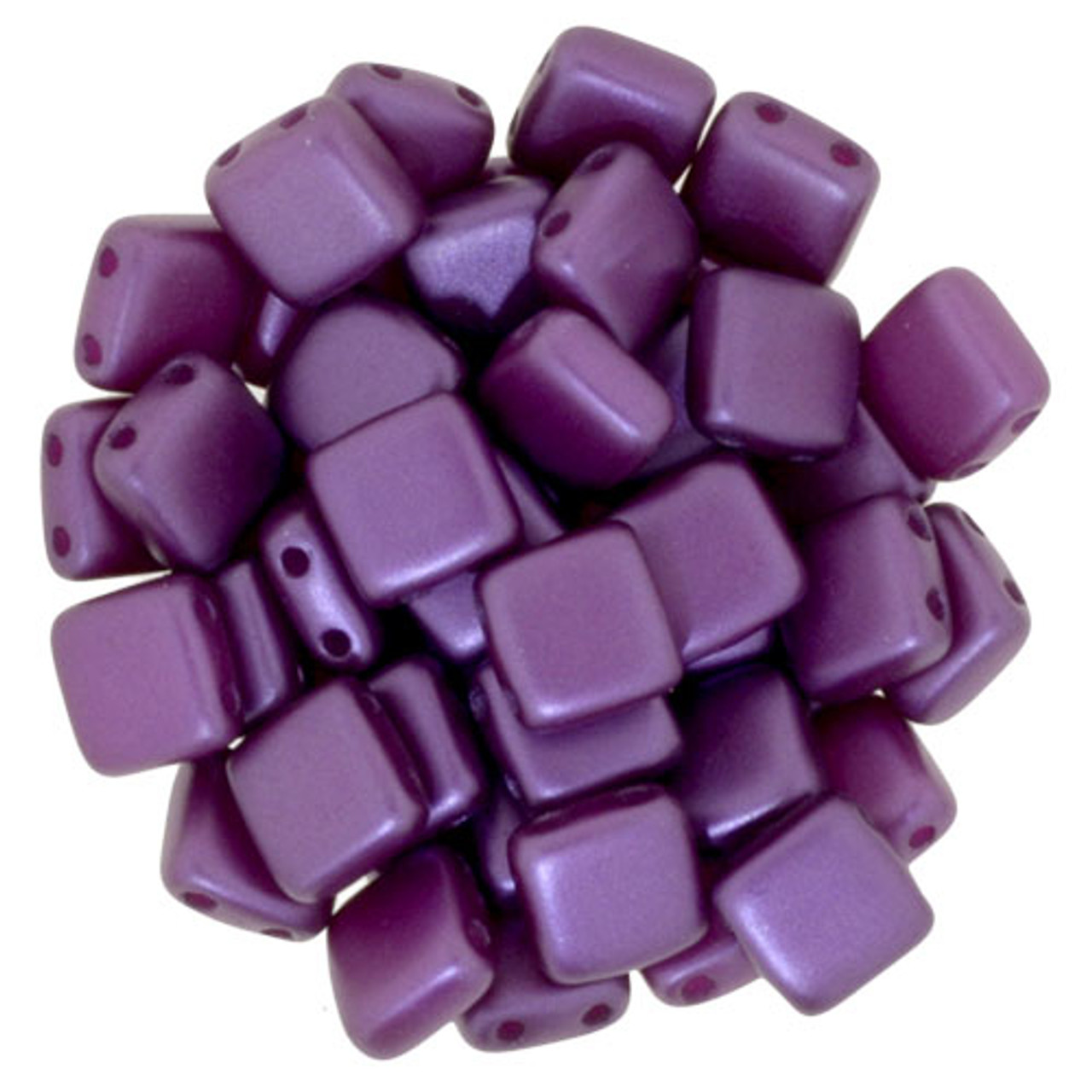 6mm 2-Hole Pearl Coat Purple Velvet Tile Beads - 50pk