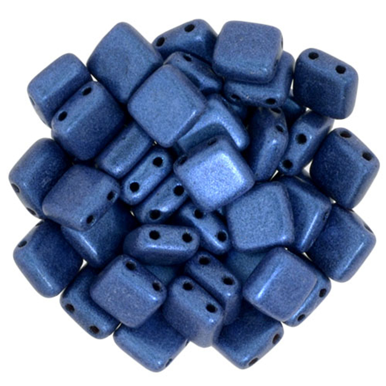 6mm 2-Hole Metallic Suede Blue Tile Beads - 50pk