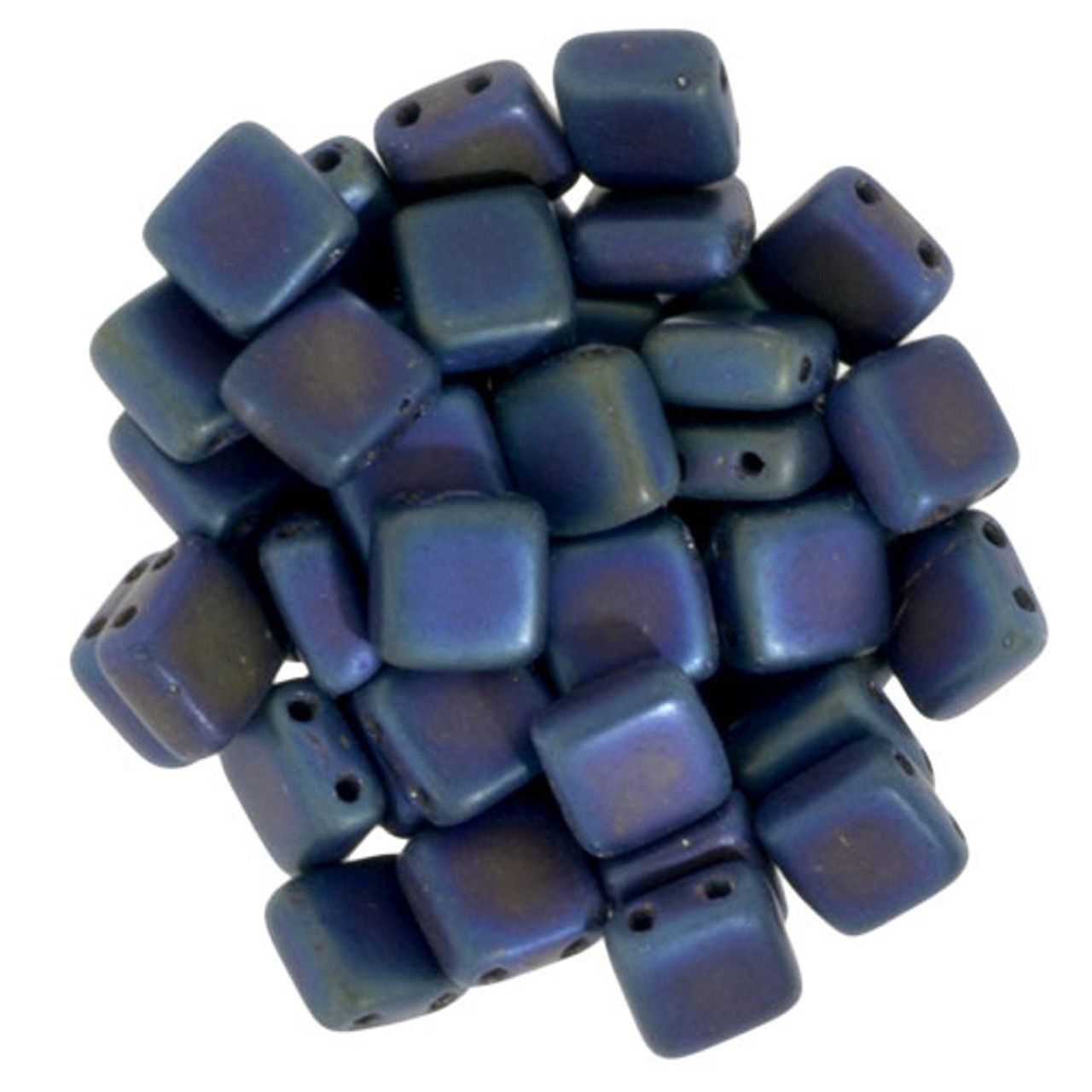 6mm 2-Hole Matte Iris Blue Tile Beads - 50pk