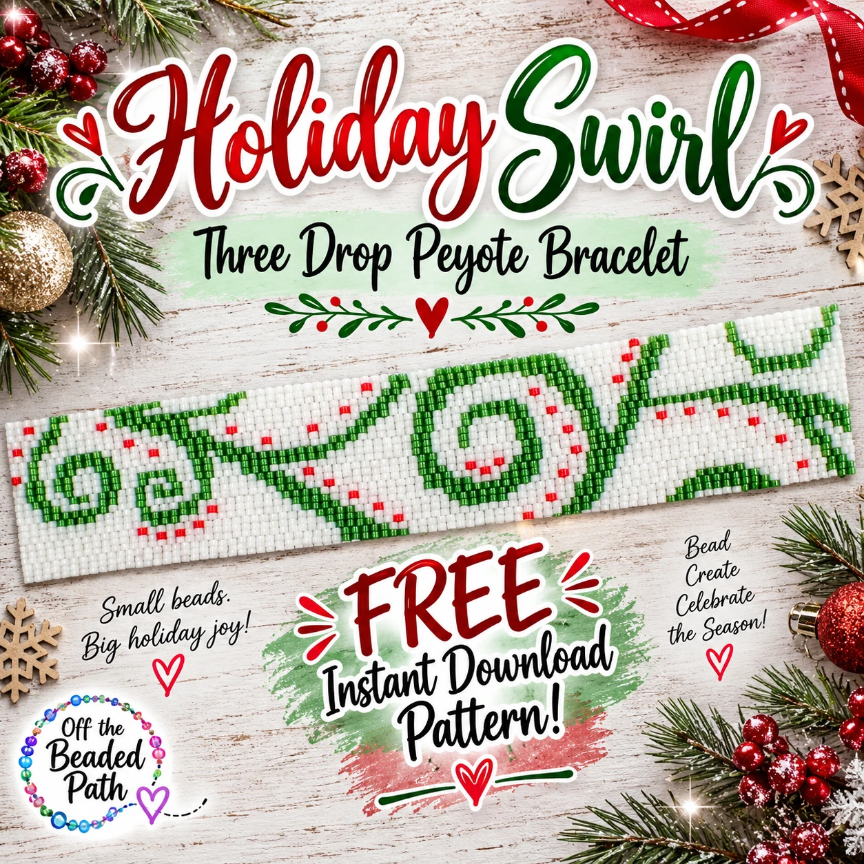 Holiday Swirl Three Drop Peyote Instant Download PDF Pattern