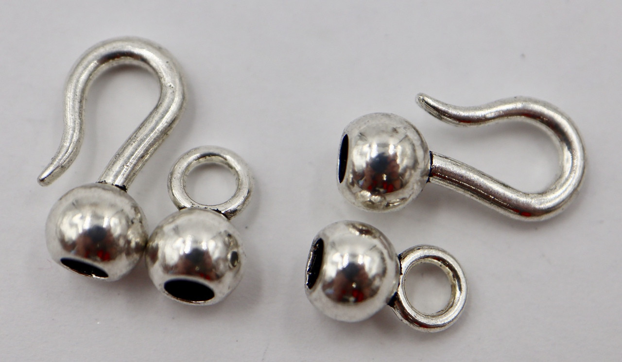 15.5 x 6mm Ball End Hook & Eye Clasp - Glue In - 2 sets