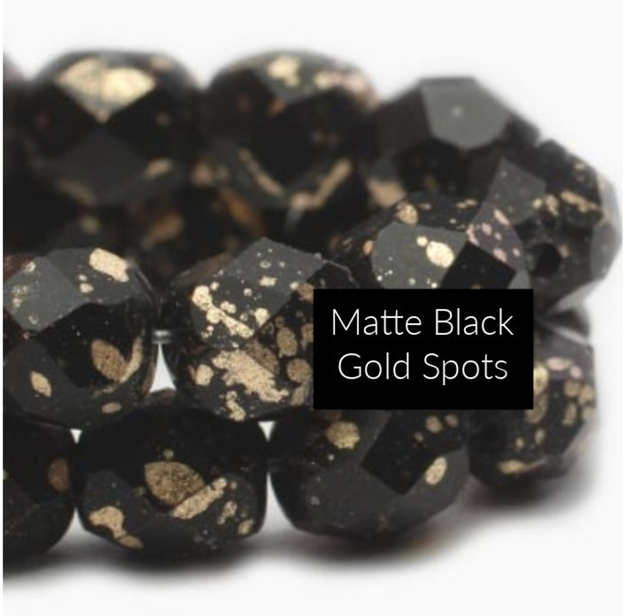 4mm Matte Black with Gold Spots Fire Polish (50 Beads)