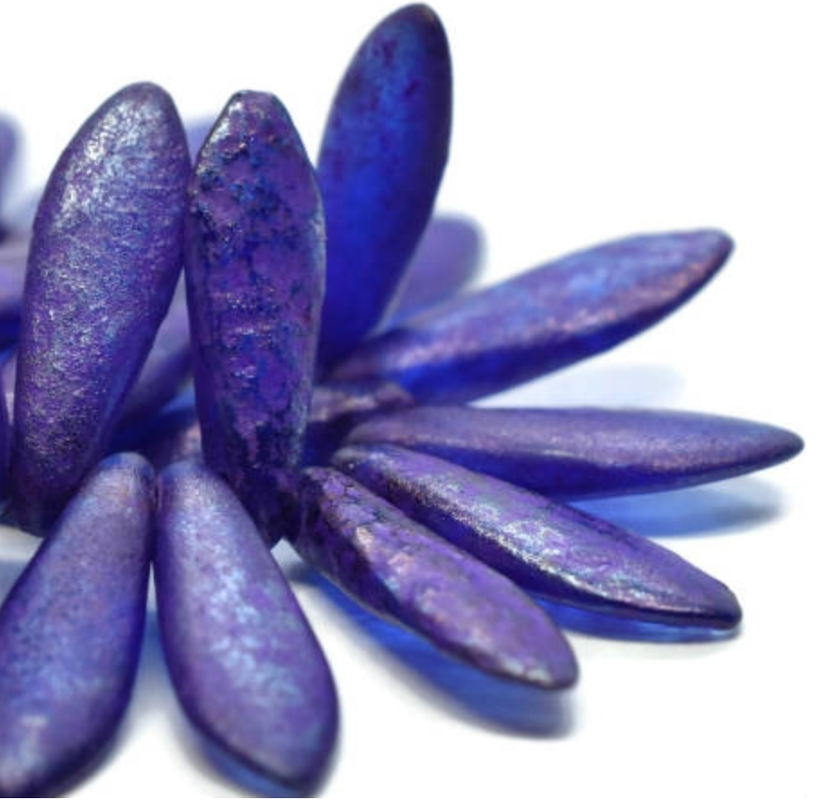 5x15mm Indigo with Etched Finish Dagger Bead (10 Pack)