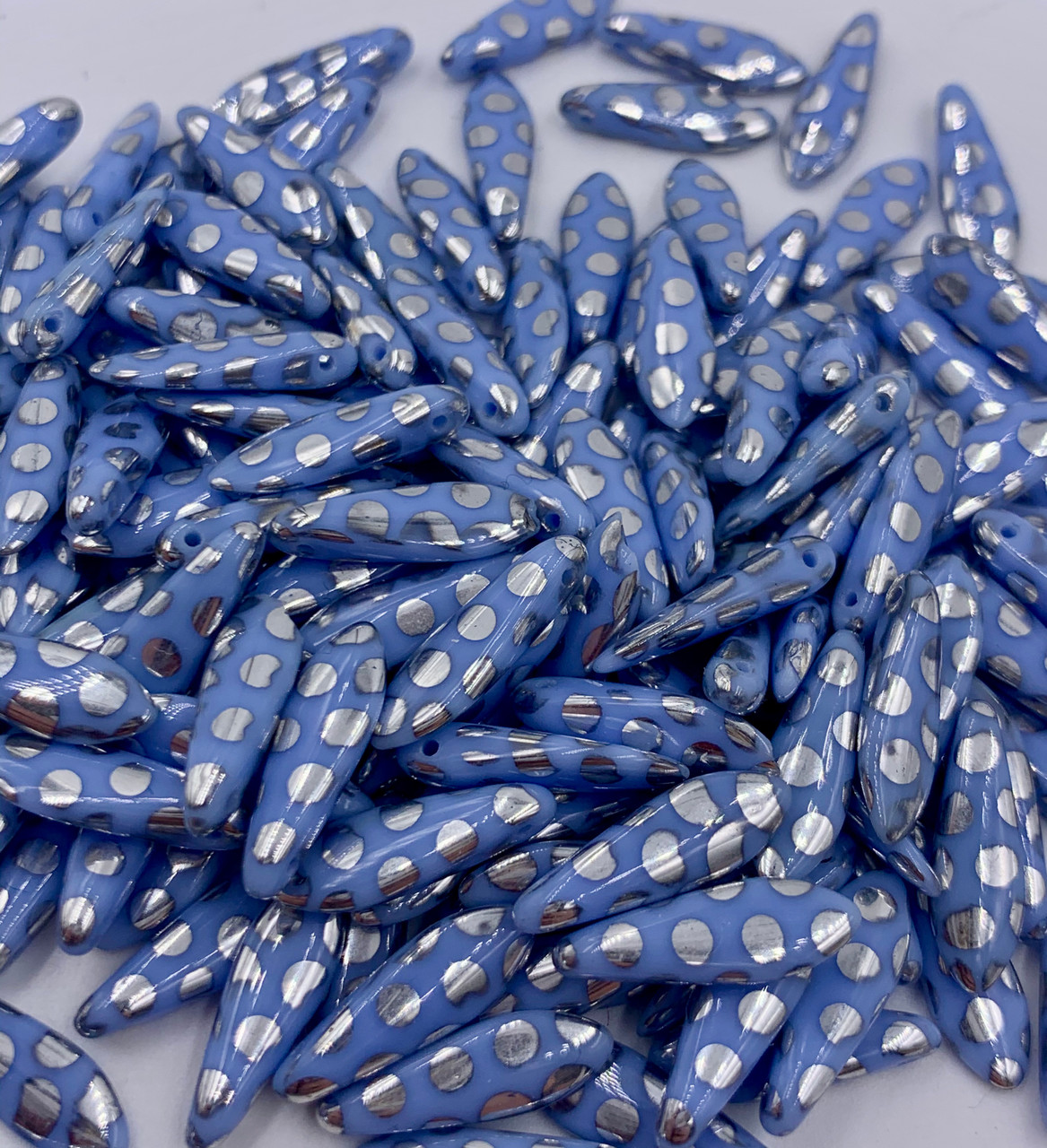 5x15mm Silver Dot Light Blue Dagger Bead (10 Pack)