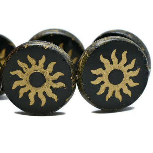 22mm Sun Coin Black with Picasso Finish and Gold Wash - Sold Per Bead