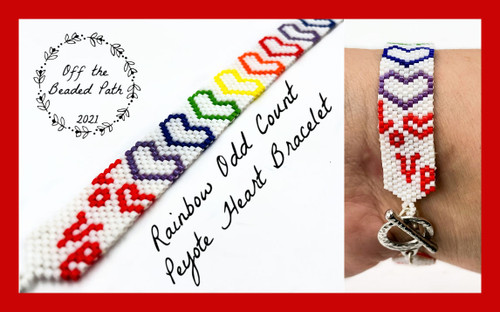 Rainbow Heart Odd Count Peyote Bracelet PRINTED Pattern - Mailed to your home