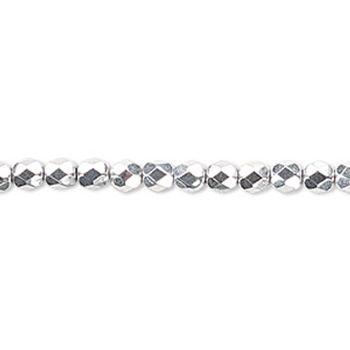 4mm Metallic Silver Fire Polish Rounds (98-100 Beads)