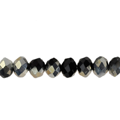 8x6mm Black Silver Faceted Roundel (65 Beads) #62