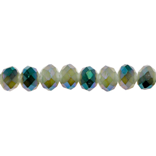 8x6mm White Opal Green Magic Faceted Roundel (65 Beads) #45GM