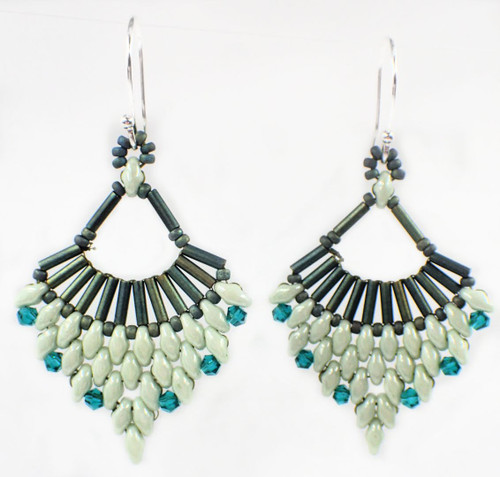 Green Flabellum Earring Kit - includes digital pattern