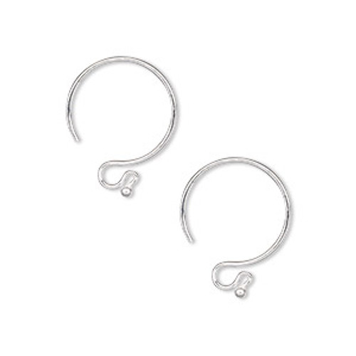 15mm French Hook with 1.5mm Ball - Silver Plated Brass - 5 Pair