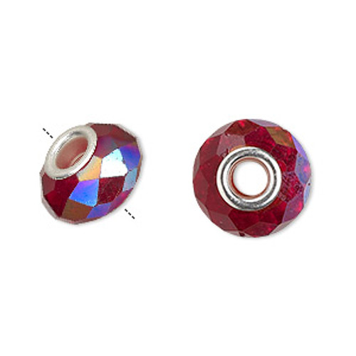 Red AB, 13x9mm-14x10mm faceted rondelle (2pk)