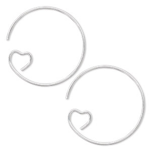 23mm Round Hoop with Heart, 19ga (1 Pair) Silver Plated