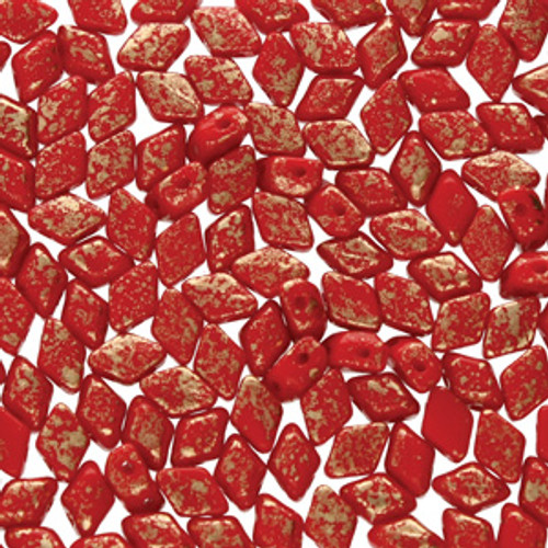 6x4mm Gold Splash Coral Red Mini Gemduo Beads (10g)